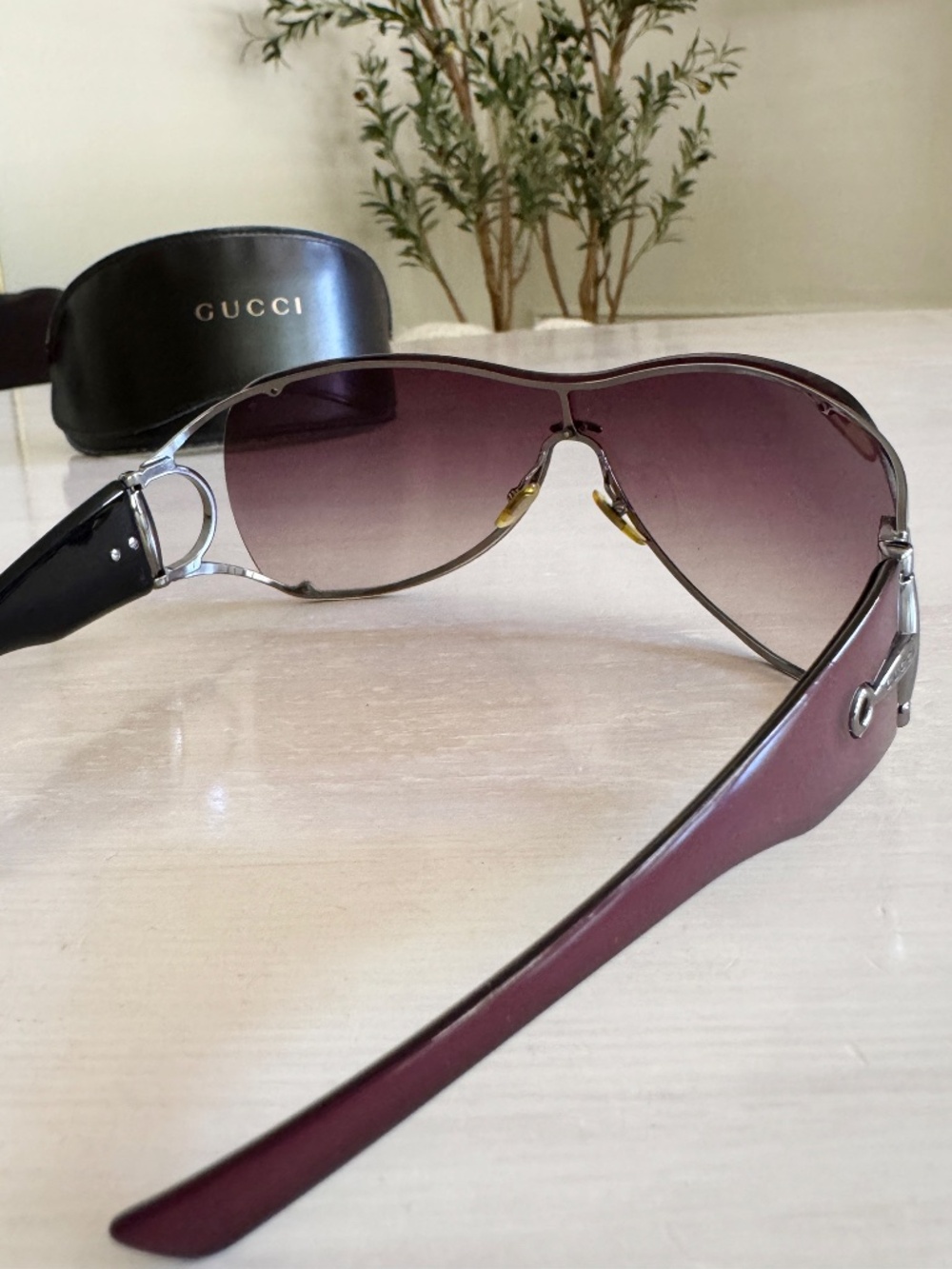 GUCCI Vintage Y2K Wraparound Shield Sunglasses Horsebit Purple Aviator GG 2764/S - Picture 6 of 12